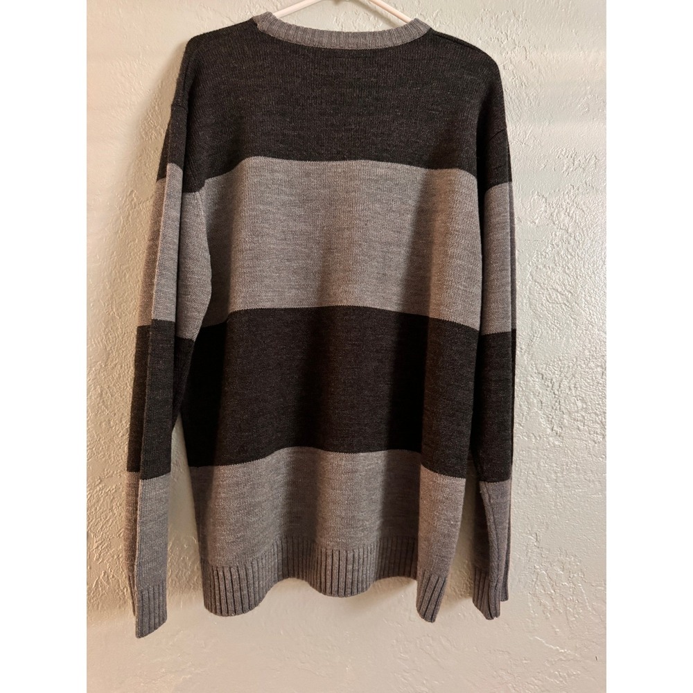 ARIZONA JEAN COMPANY Mens Large‎ Gray Black Striped Crewneck Sweater Acrylic